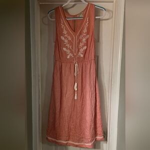 Lucky Brand Coral Embroidered Midi Dress